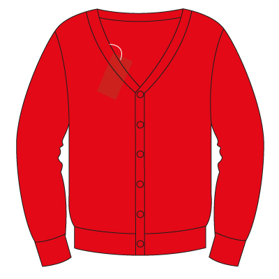 Foxhills Infants Red 50% Fairtrade Cotton/Poly Cardigan with School logo.